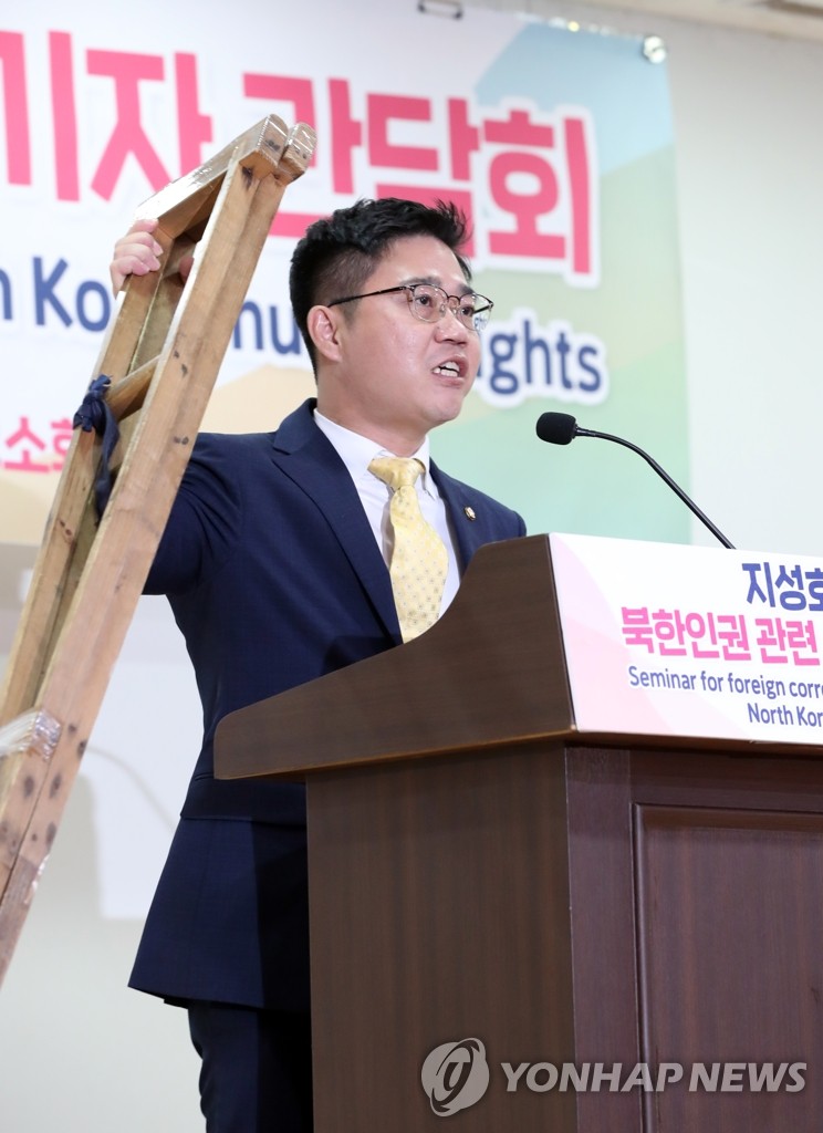 북한 인권 외신기자회견 하는 통합당 지성호 의원