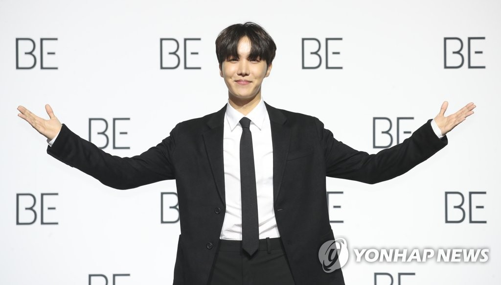In the Nov. 20, 2020, file photo, BTS member J-Hope poses during the band's press conference at Dongdaemun Design Plaza in Seoul. (Yonhap)