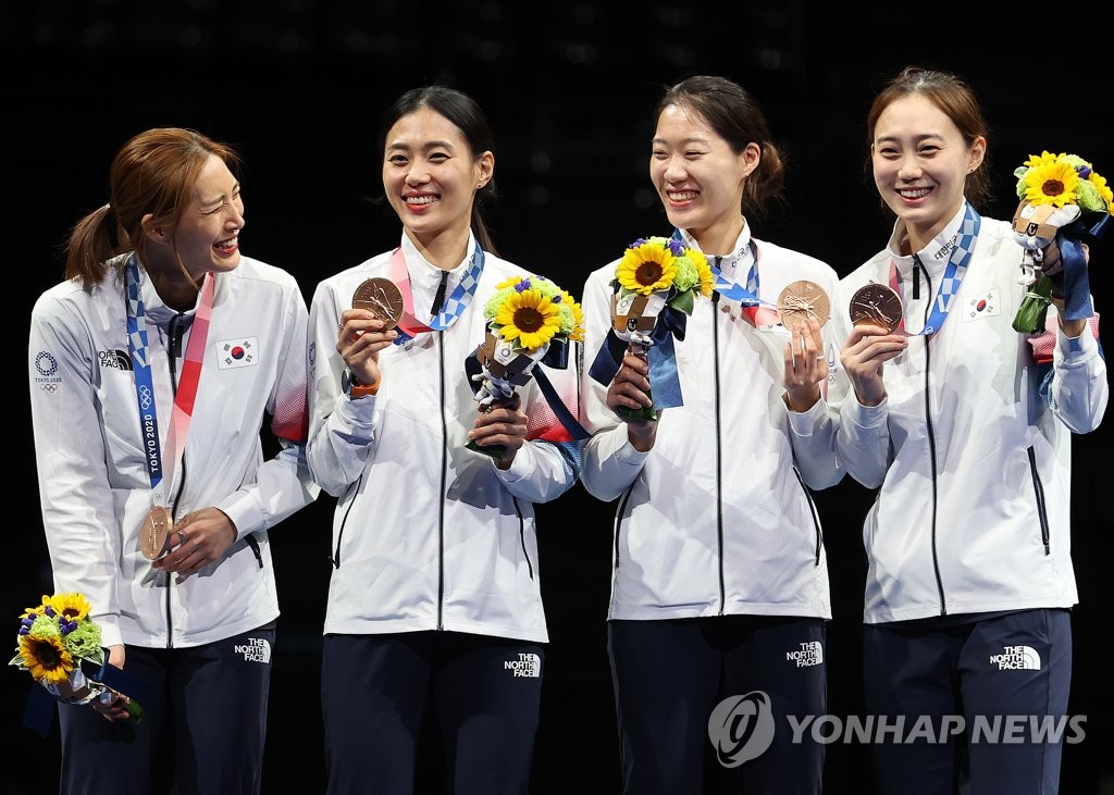 2021년 7월 도쿄 올림픽 동메달 당시 최수연(왼쪽부터), 김지연, 서지연, 윤지수