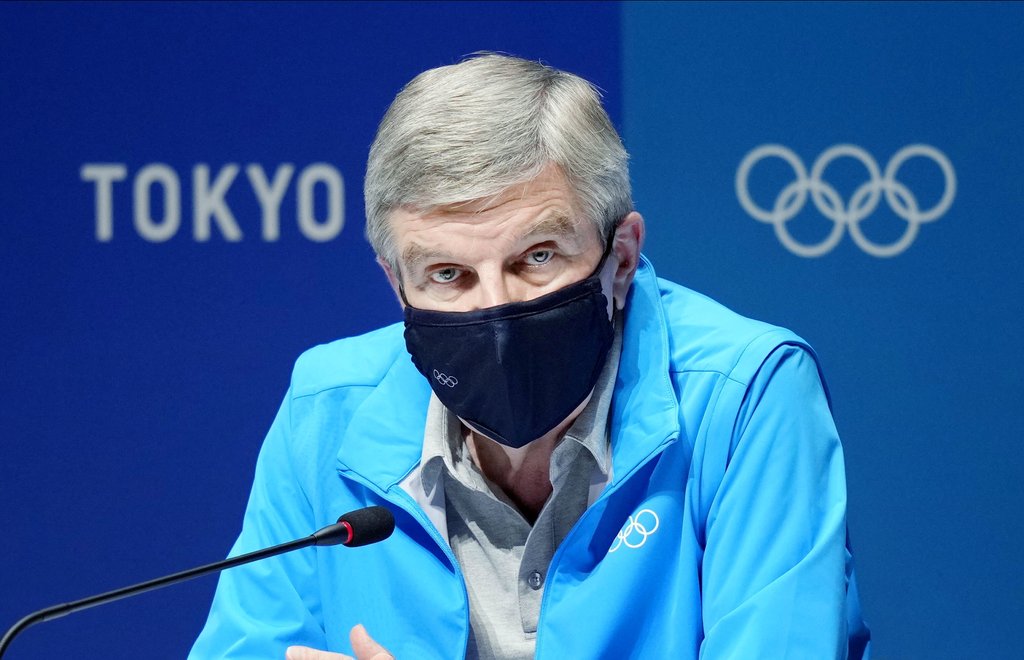 [올림픽] 기자회견 하는 바흐 IOC 위원장