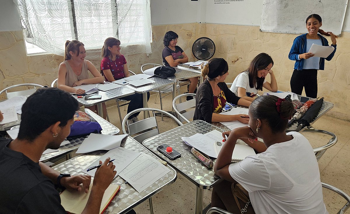 Students learn Korean at a Korean language school in Cuba, in this file photo taken Feb. 18, 2024. (Yonhap)