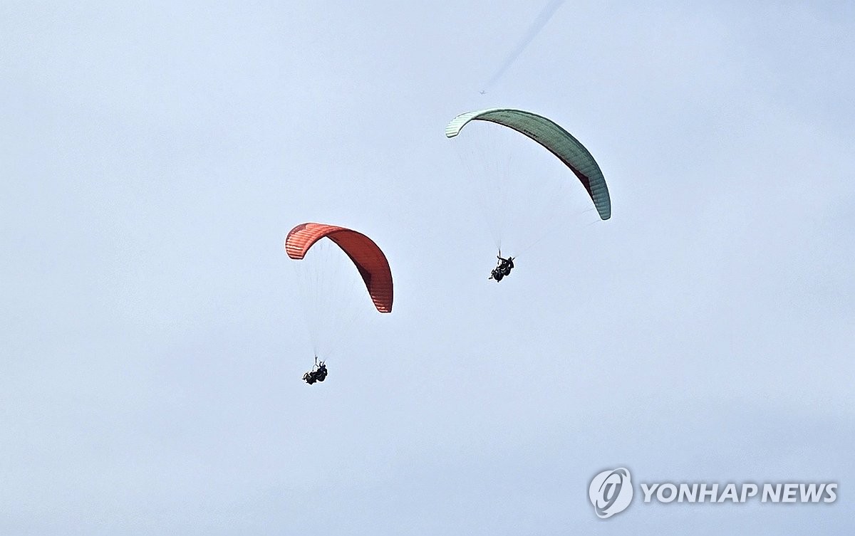 여름 하늘을 나는 패러글라이딩