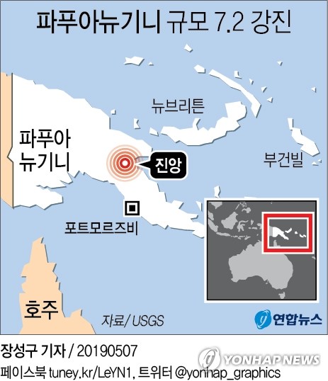 파푸아뉴기니서 규모 7.2 강진…"아직 피해 신고 없어"(종합) - 1