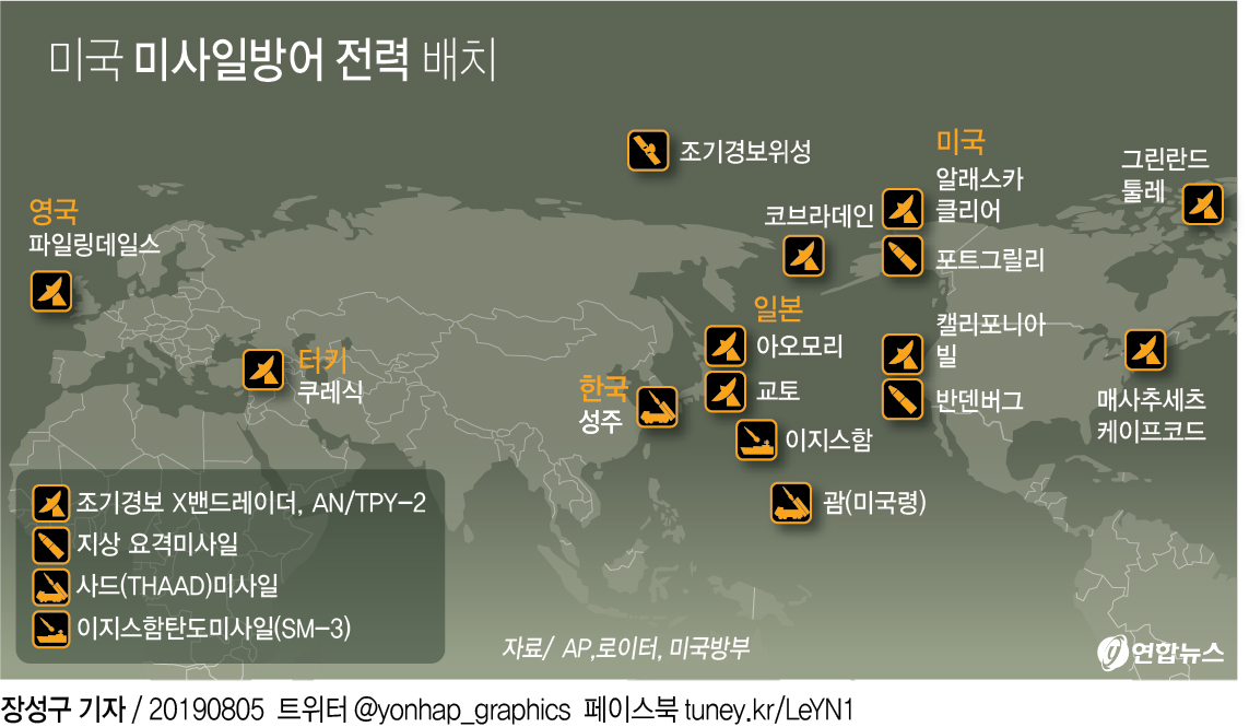 [그래픽] 미국 미사일방어 전력 배치