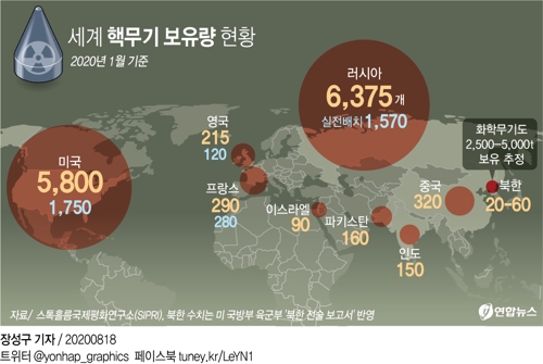 미 "북한, 핵무기 최대 60개 보유…화학무기 세계 3번째로 많아"(종합) - 2