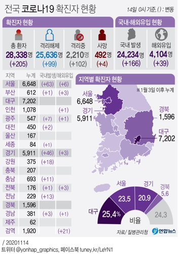 코로나19 205명 신규확진 73일만에 200명대…지역 해외 동시확산 종합 연합뉴스