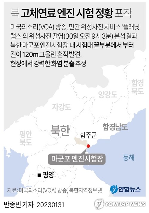 [그래픽] 북한 고체연료 엔진 시험 정황 포착