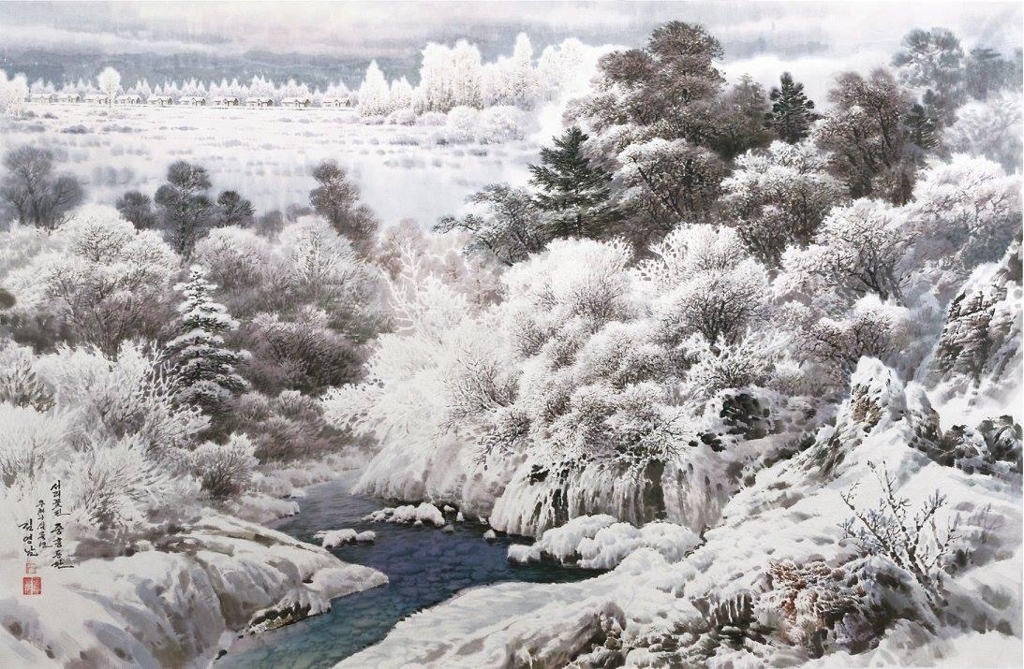 This image provided by Choi Sang-kyun shows "Jungheung Field Covered with Frost Flowers" by North Korean painter Kim Young-nam. (Yonhap)