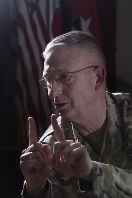 Maj. Gen. Theodore D. Martin, commanding general of the 2nd Infantry Division and South Korea-U.S. Combined Division, speaks in an exclusive interview with Yonhap News Agency at his office in Camp Red Cloud in Uijeongbu, north of Seoul, on June 19, 2017. (Yonhap)