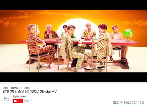 BTS' 'Idol' becomes 6th music video to top 600 mln YouTube views