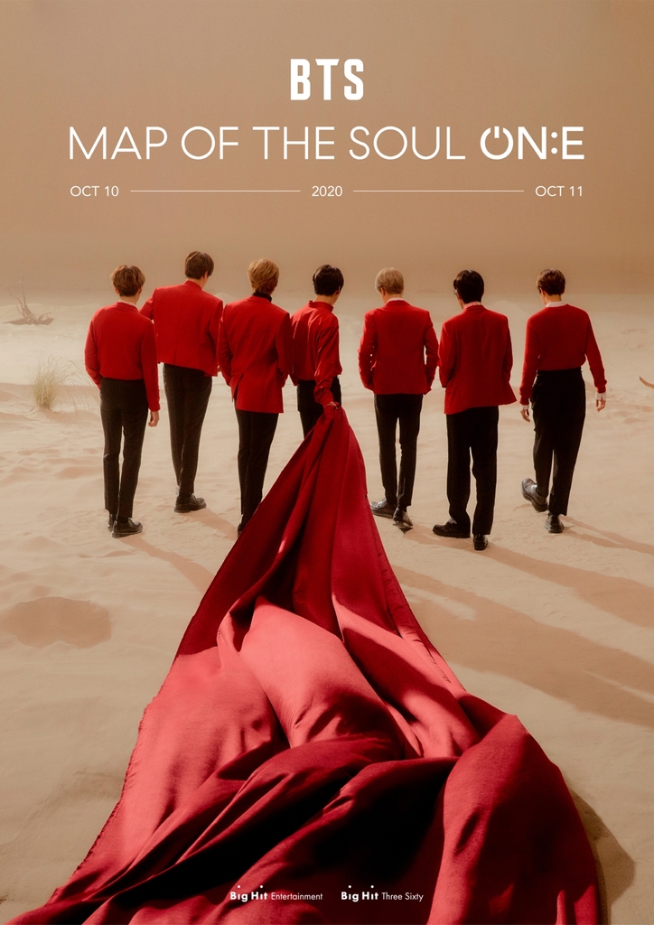 A promotional image for "BTS Map Of The Soul ON:E," a concert by K-pop act BTS scheduled for Oct 10-11 at Jamsil Olympic Stadium in Seoul, which will be virtually streamed live. Photo provided by Big Hit Entertainment. (PHOTO NOT FOR SALE) (Yonhap)