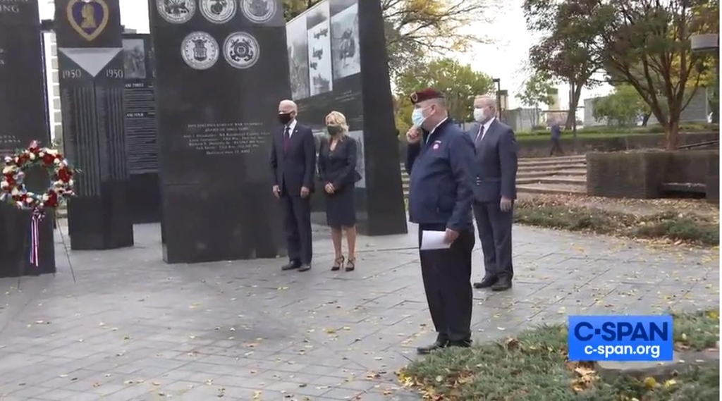 (LEAD) Biden visits Korean War memorial in Philadelphia on U.S. Veterans Day
