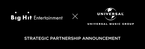 This image, provided by Big Hit Entertainment and Universal Music Group, shows a screenshot for a strategic partnership announcement between the two companies made public on Feb. 18, 2021. (PHOTO NOT FOR SALE) (Yonhap)