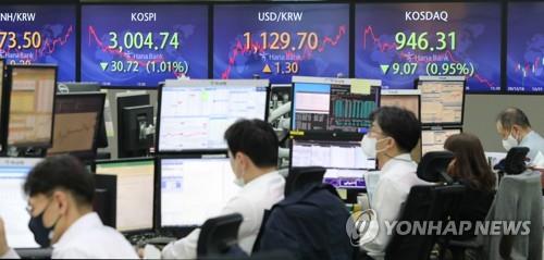 (LEAD) Seoul stocks down for 3rd day on concerns over U.S. bond yields, U.S.-China relations