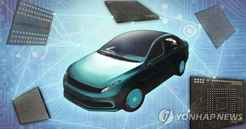 This image shows a vehicle and semiconductor chips. (Yonhap)