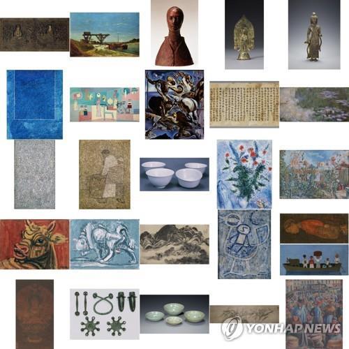 This composite image, provided by Samsung on April 28, 2021, shows some artworks that the conglomerate family will donate to museums and galleries. (PHOTO NOT FOR SALE) (Yonhap)