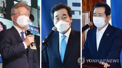 These photos show (from L) Gyeonggi Province Gov. Lee Jae-myung, ex-Prime Minister Lee Nak-yon and ex-Prime Minister Chung Sye-kyun. (Yonhap)