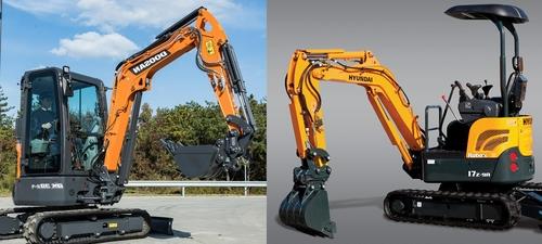 This photo provided Hyundai Genuine Co. on Nov. 16, 2021, shows excavators under six tons, which were manufactured by Hyundai Doosan Infracore Co. and Hyundai Construction Equipment Co. (PHOTO NOT FOR SALE) (Yonhap)