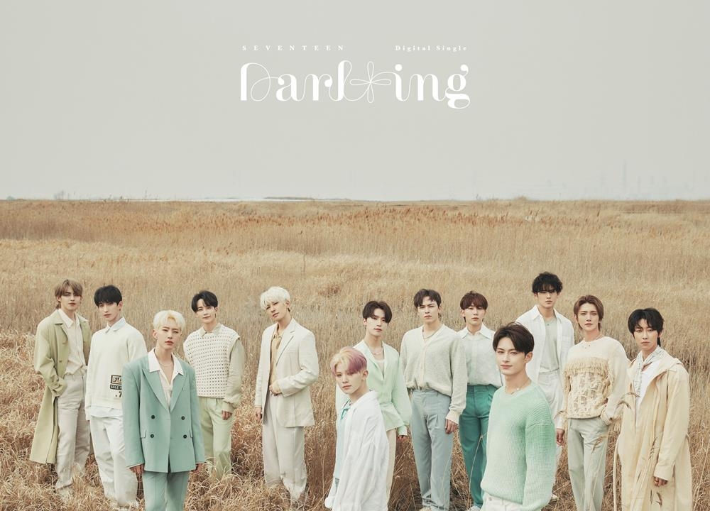 This photo provided by Pledis Entertainment shows a promotional image for K-pop group Seventeen's first English-language single "Darl+ing" released on April 15, 2022. (PHOTO NOT FOR SALE) (Yonhap)