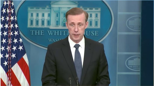 U.S. National Security Advisor Jake Sullivan is seen answering questions in a press briefing at the White House on May 18, 2022 in this image captured from the White House's website. (Yonhap)