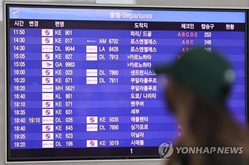 This undated file photo shows departing times for flights at Incheon International Airport, west of Seoul. (Yonhap)