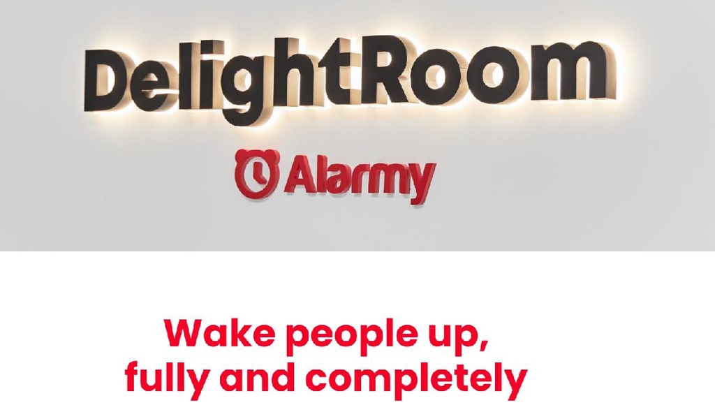 The homepage of DelightRoom Co., the developer of Alarmy (PHOTO NOT FOR SALE) (Yonhap)