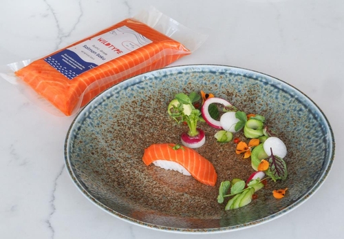 This photo, provided by SK Inc., shows the cell-cultivated salmon produced by Wildtype, a food-tech startup backed by SK, on Nov. 24, 2022. (PHOTO NOT FOR SALE) (Yonhap)