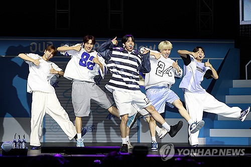 K-pop boy group TWS performs the lead track from its second EP, "Summer Beat!" during a media showcase for the album in Seoul on June 24, 2024. (Yonhap)