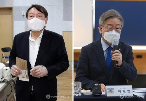 尹錫悦氏（左）と李在明氏（資料写真）＝（聯合ニュース）