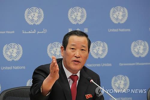 김성 北유엔대사, 유엔본부서 '화물선 압류' 기자회견