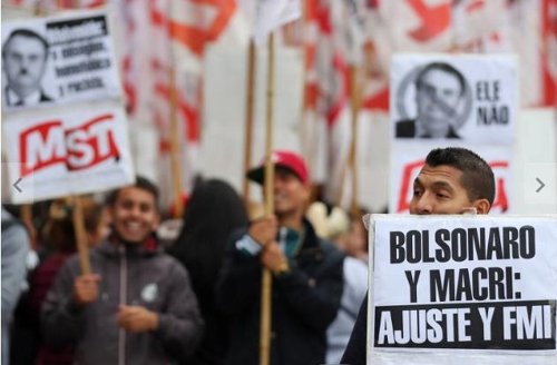 자이르 보우소나루 브라질 대통령의 방문에 맞춰 부에노스아이레스에서 시위가 벌어졌다. [브라질 뉴스포털 UOL]