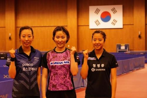 아시아선수권 파견 대표로 선발된 양하은과 이은혜, 신유빈(왼쪽부터)