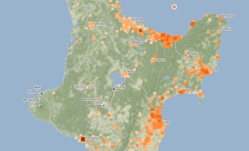 뉴질랜드 북섬 지진 분포도 