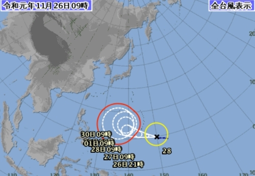 제28호 태풍 이동 예상 경로 [일본 기상청 홈페이지 캡처]