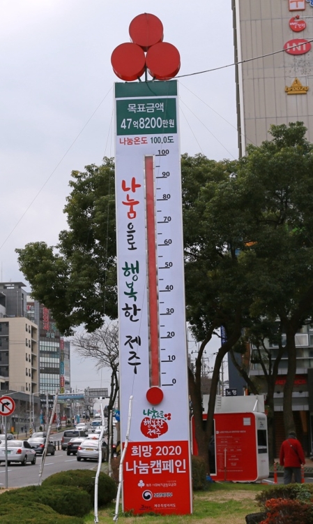 제주 사랑의온도탑 100도…47억8천400만원 모금 | 연합뉴스 제주 사랑의온도탑 100도…47억8천400만원 모금 | 연합뉴스