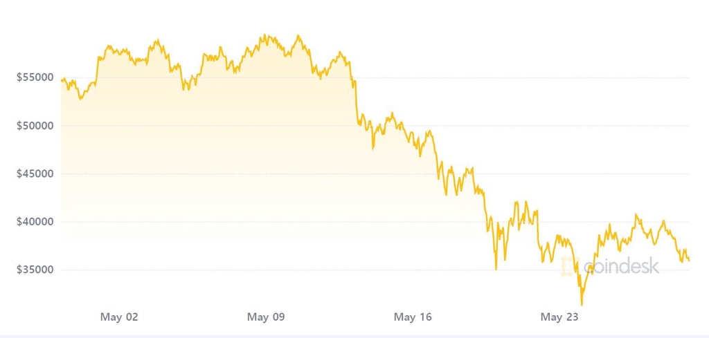 5월 중 비트코인 가격 추이