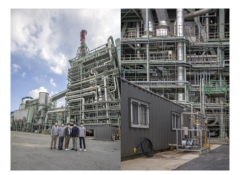 금호석유화학 여수제2에너지 열병합발전소(왼쪽)와 현장 실증연구 설비(오른쪽)