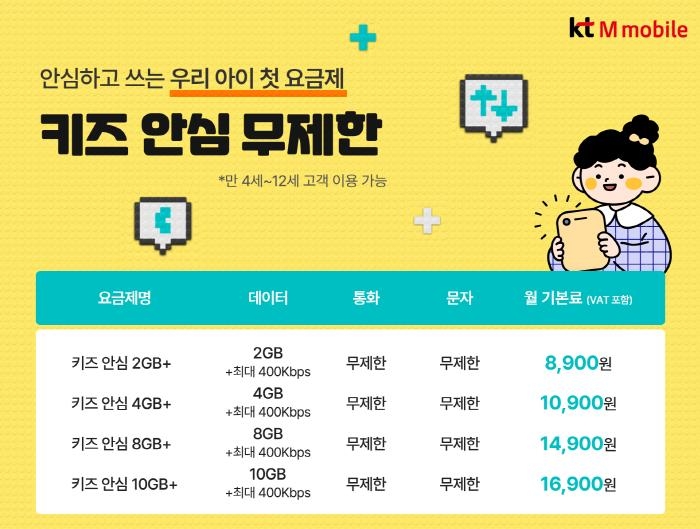 KT엠모바일 키즈안심 요금 4종