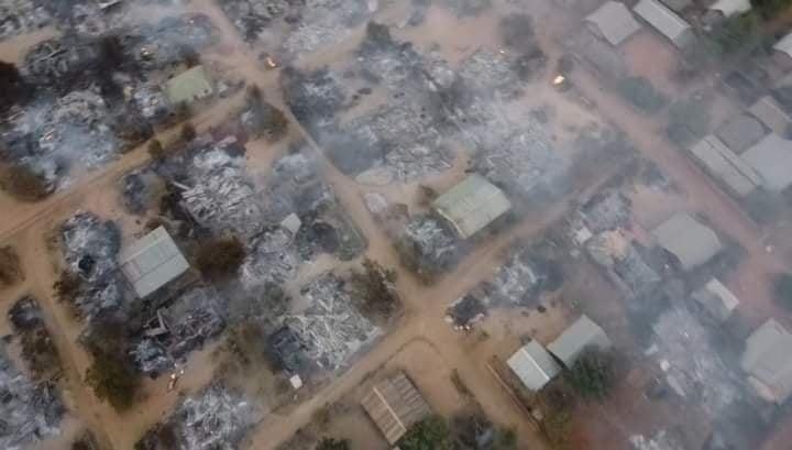 군부의 방화로 많은 가옥이 불탄 사가잉 지역 따삐이 마을 모습. 