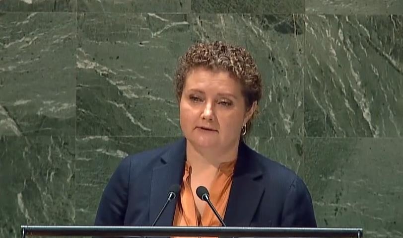 유엔총회서 발언하는 안나 에브스티그니바 주유엔 러시아 차석대사