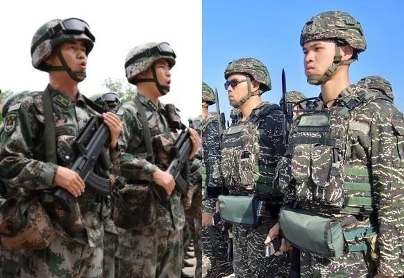 중국 인민해방군(왼쪽)과 대만군 군인들(오른쪽)
