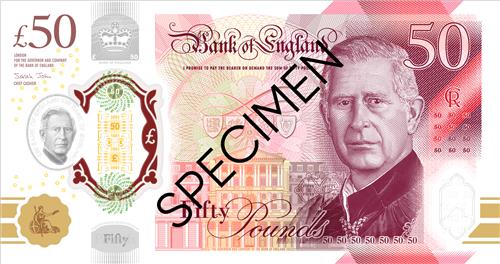 영국 찰스 3세 국왕 초상화 담긴 50파운드 지폐