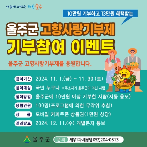 울주군, 전 국민 대상 고향사랑기부제 이벤트