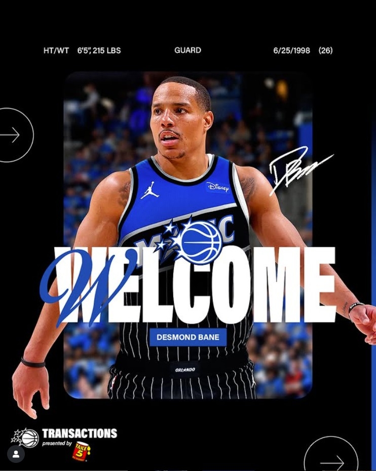 '우승도전' NBA 올랜도, 슈터 베인 영입…1R 지명권 5장 등 넘겨