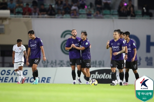 전반 동점골에 기뻐하는 안양 선수들