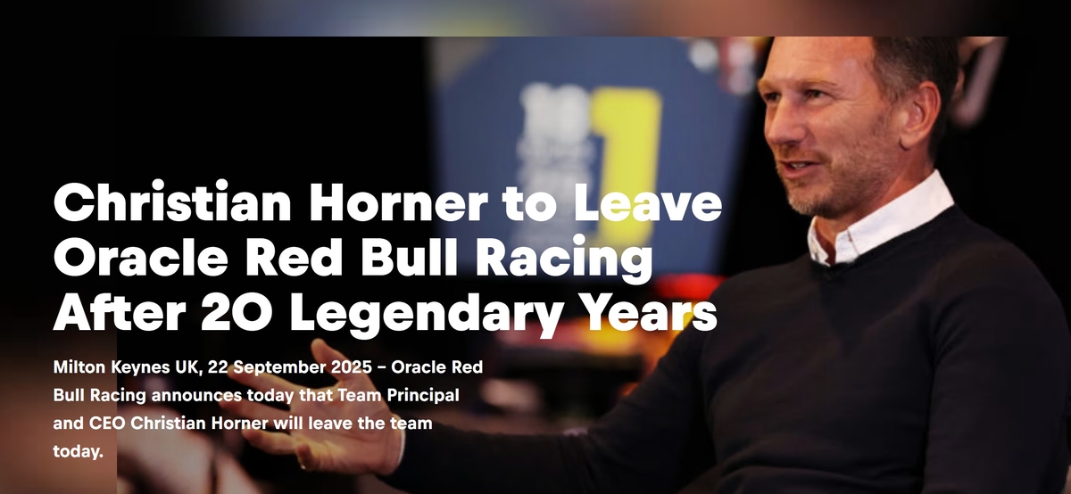 크리스천 호너와 결별을 공식 발표한 레드불 레이싱 홈페이지