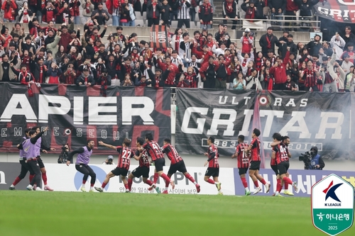 류재문의 역전 결승골에 환호하는 FC서울 선수들