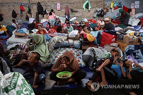 인도네시아 북수마트라주 임시 대피소