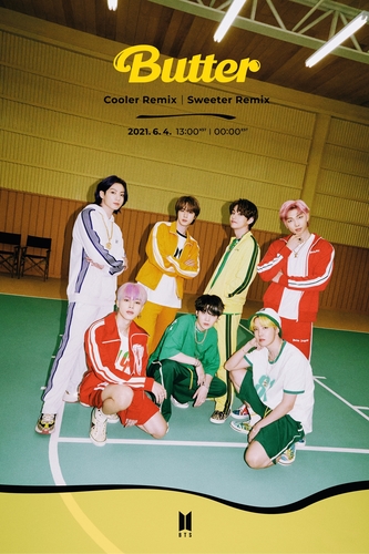 Los integrantes del grupo masculino de K-pop BTS posan en esta imagen promocional de las versiones de remezcla, "Cooler" y "Sweeter", de su último éxito "Butter". (Foto proporcionada por Big Hit Music. Prohibida su reventa y archivo) 