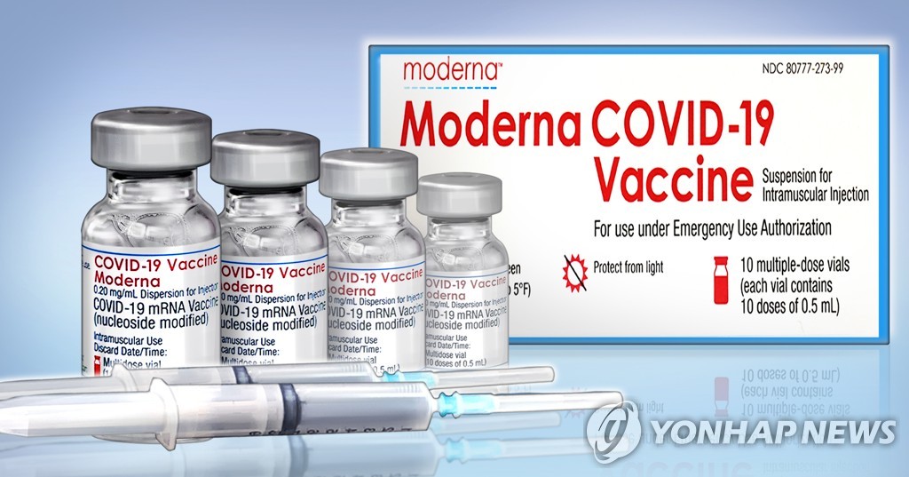 This illustration from May 4, 2021, shows images of Moderna's COVID-19 vaccine. (Yonhap)